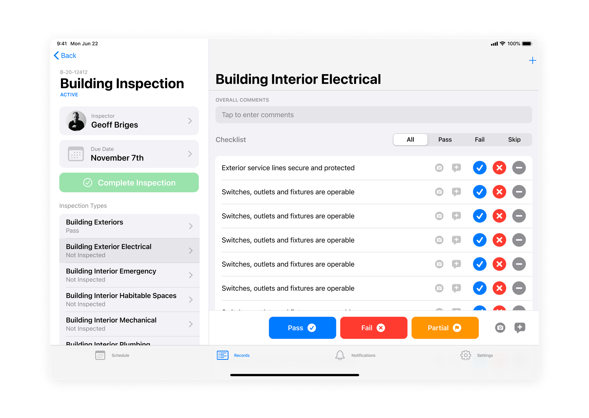 Tablet design for inspections